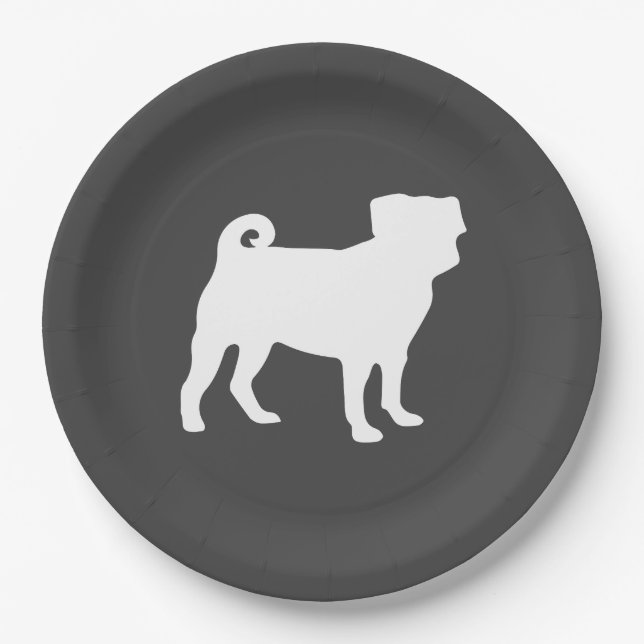 Pug Dog Baby Shower Grey Puppy Gender Neutral Paper Plates (Front)