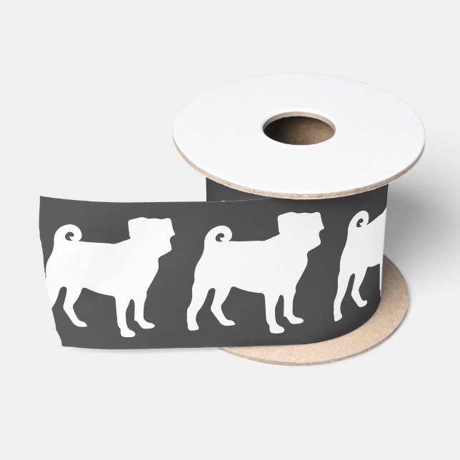 Pug Dog Baby Shower Grey Puppy Gender Neutral Satin Ribbon (Spool)