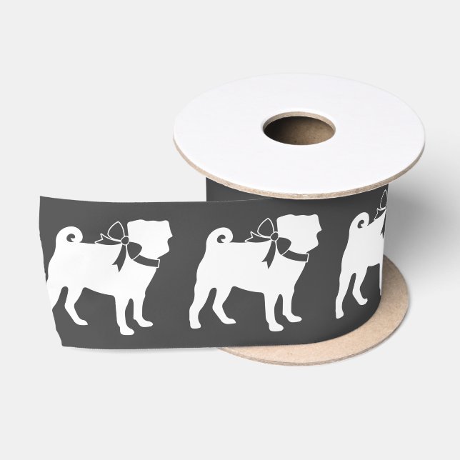 Pug Dog Baby Shower Grey Puppy Gender Neutral Satin Ribbon (Spool)