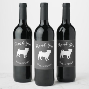Pug Dog Baby Shower Grey Puppy Gender Neutral Wine Label