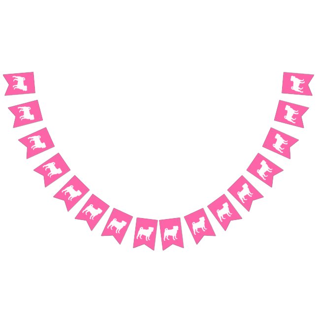 Pug Dog Baby Shower Pink Puppy Girl Bunting Flags (All)