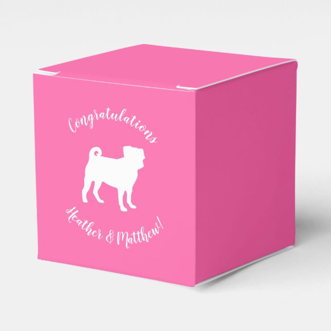 Pug Dog Baby Shower Pink Puppy Girl Favor Boxes (Front Side)