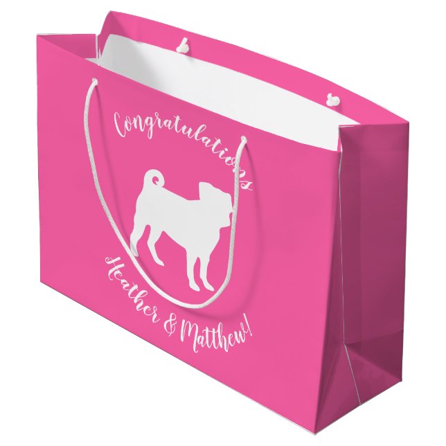 Pug Dog Baby Shower Pink Puppy Girl Large Gift Bag (Back Angled)