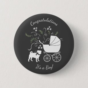 Pug Dog Baby Shower Theme Puppy Gender Neutral Button