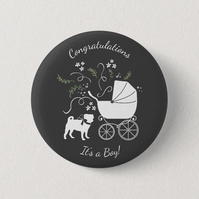 Pug Dog Baby Shower Theme Puppy Gender Neutral Button (Front)