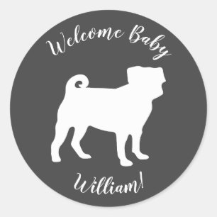 Pug Dog Baby Shower Theme Puppy Gender Neutral Classic Round Sticker