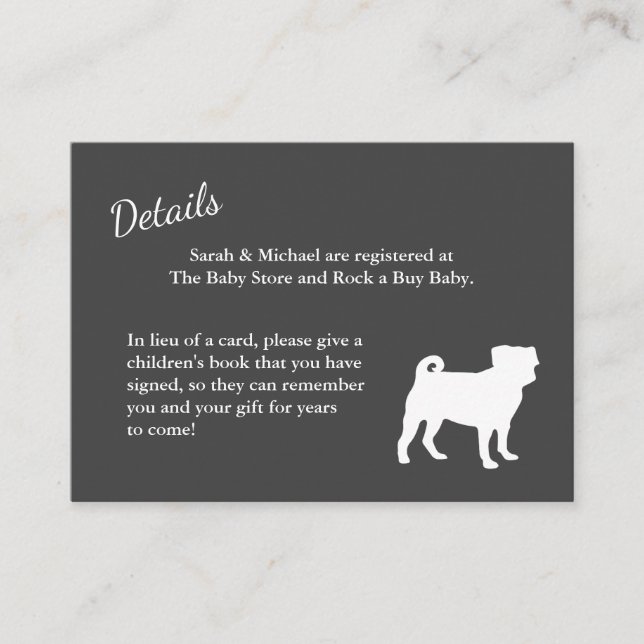 Pug Dog Baby Shower Theme Puppy Gender Neutral Enclosure Card (Front)