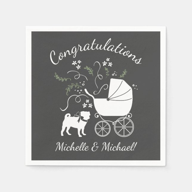 Pug Dog Baby Shower Theme Puppy Gender Neutral Napkins (Front)