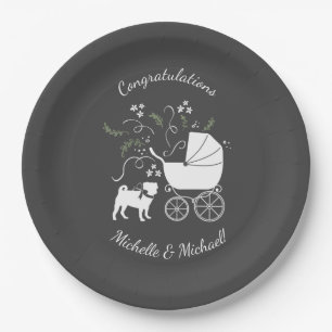 Pug Dog Baby Shower Theme Puppy Gender Neutral Paper Plates