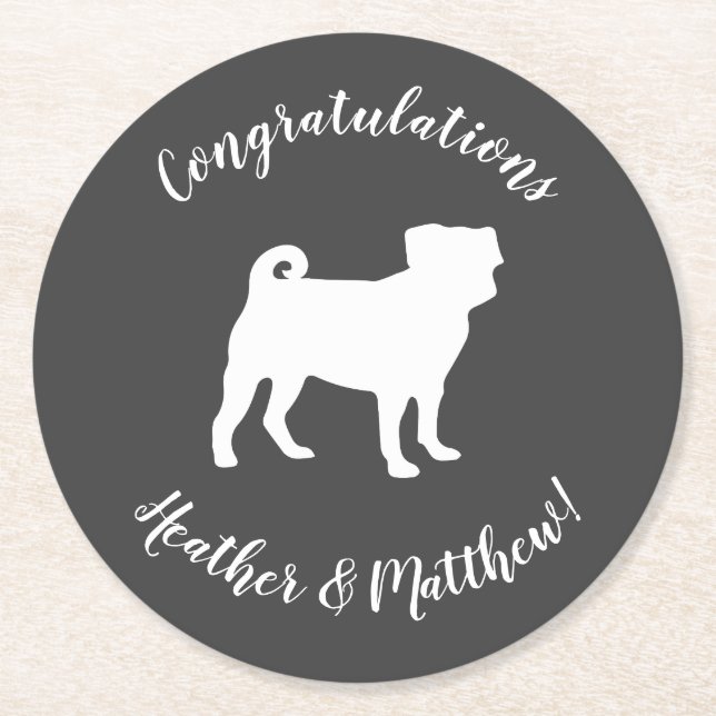Pug Dog Baby Shower Theme Puppy Gender Neutral Round Paper Coaster (Front)