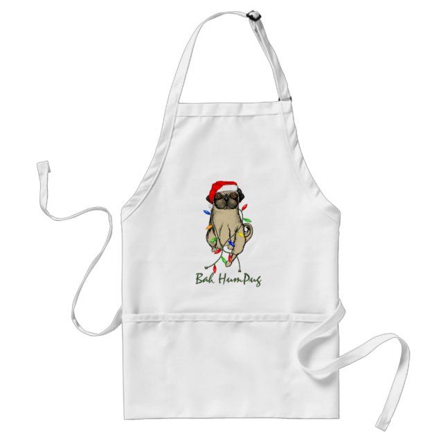 Pug Dog Bah Humpug Funny Christmas Adult Apron (Front)