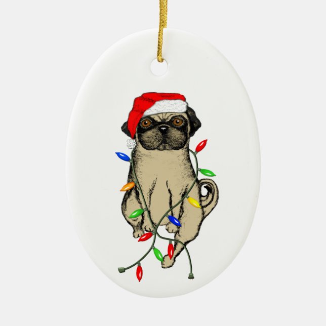 Pug Dog Bah Humpug Funny Christmas Ceramic Ornament (Front)