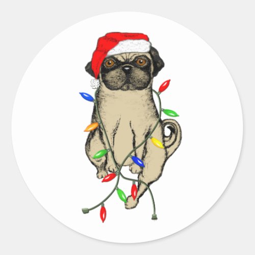 Pug Dog Bah Humpug Funny Christmas Classic Round Sticker