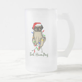 Pug Dog Bah Humpug Funny Christmas Frosted Glass Beer Mug