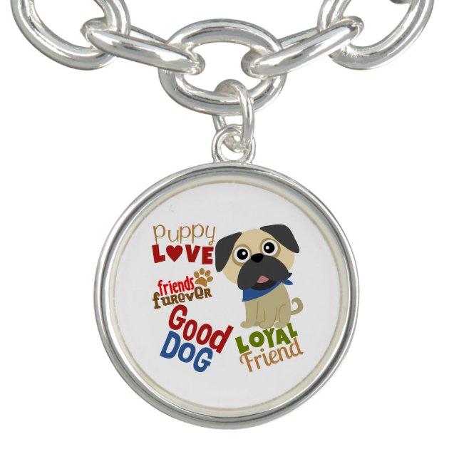 Pug Dog Best Friend Charm Bracelet (Design)