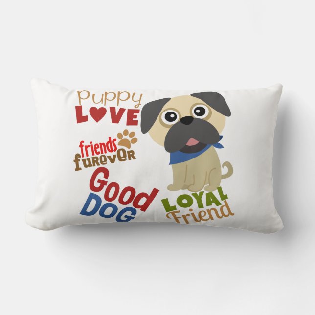 Pug Dog Best Friend Lumbar Pillow (Front)