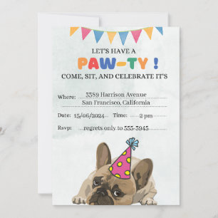 Pug Dog Birthday Party Puppy Paw-ty Birthday Invitation