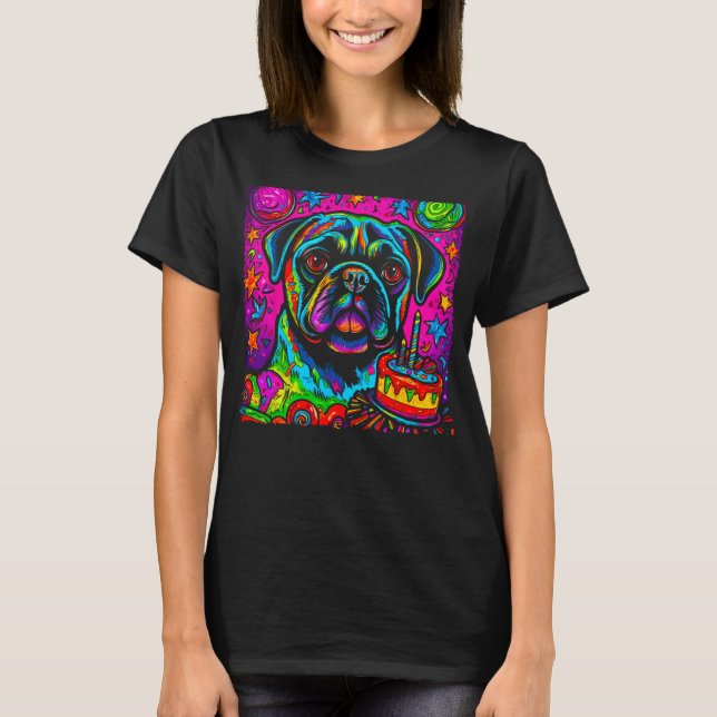 Pug Dog Birthday Party T-Shirt (Front)
