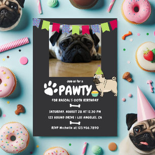 Pug Dog Birthday photo invitation