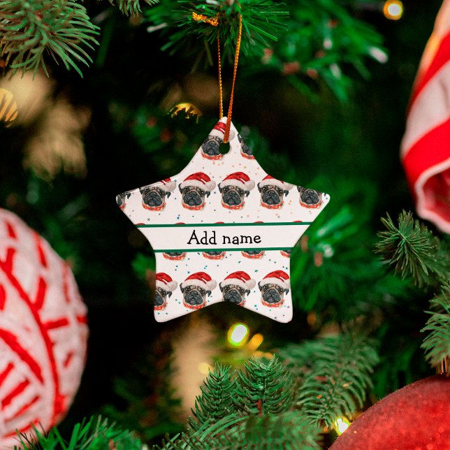 Pug Dog Breed Christmas Stars Ceramic Ornament (Creator Uploaded)