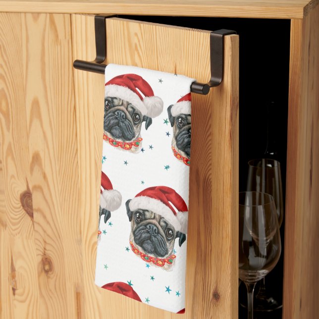 Pug Dog Breed Christmas Stars Kitchen Towel (Thirds Fold)