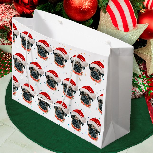 Pug Dog Breed Christmas Stars Large Gift Bag (Creator Uploaded)