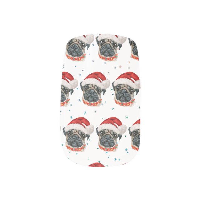 Pug Dog Breed Christmas Stars Minx Nail Art (Left Thumb)