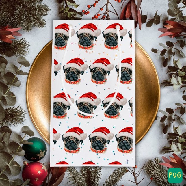Pug Dog Breed Christmas Stars Small Gift Bag (Creator Uploaded)