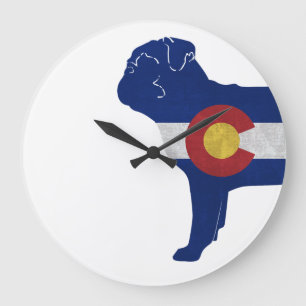 Pug Dog Breed Colorado Flag Silhouette Large Clock