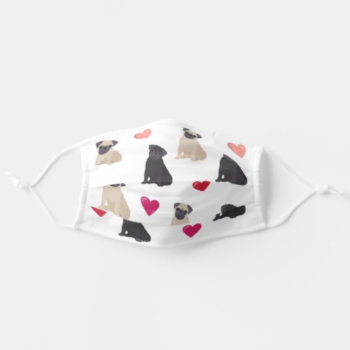 Pug Dog Breed Fawn Black Hearts Adult Cloth Face Mask