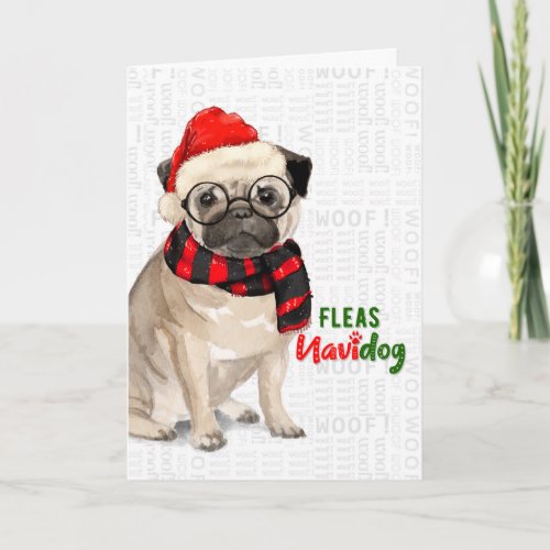 Pug Dog Breed Funny Fleas Navidog Christmas Holiday Card