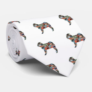 Pug Dog Breed Geo Silhouette Plaid Neck Tie