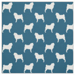 Pug Dog Breed Silhouettes Blue and White Patterned Fabric