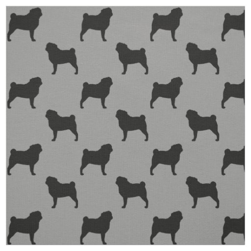 Pug Dog Breed Silhouettes Grey and Black Patterned Fabric