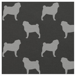 Pug Dog Breed Silhouettes Grey and Black Patterned Fabric
