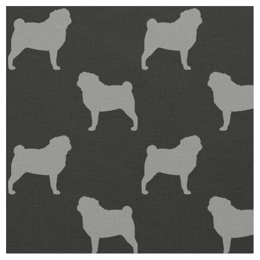 Pug Dog Breed Silhouettes Grey and Black Patterned Fabric