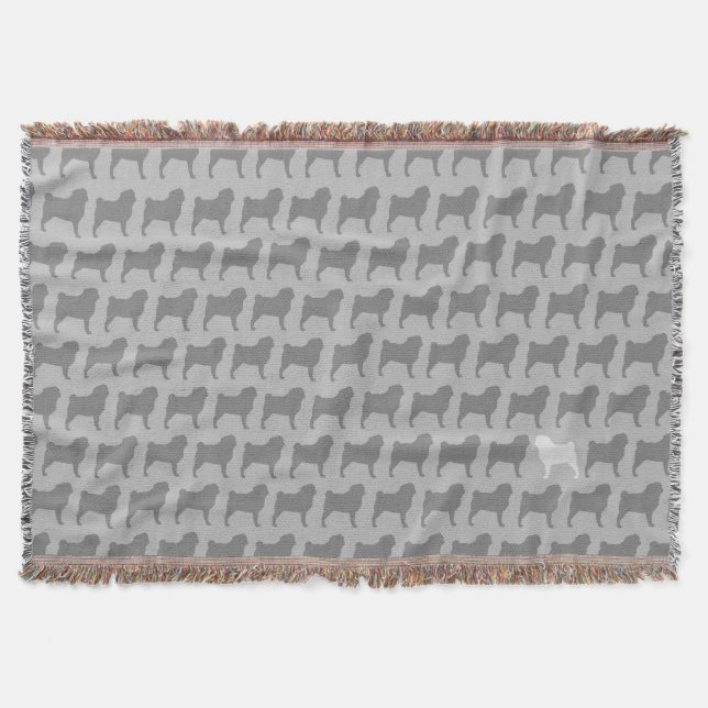 Pug Dog Breed Silhouettes Pattern Throw Blanket (Front)
