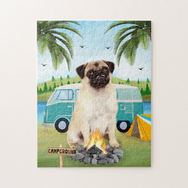 Pug Dog Camping  Jigsaw Puzzle (Vertical)