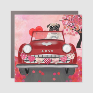 Pug Dog Car with Hearts Valentine's  Car Magnet