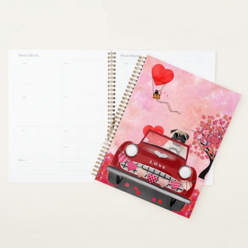 Pug Dog Car with Hearts Valentines   Planner