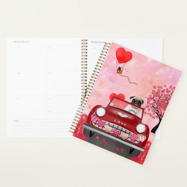 Pug Dog Car with Hearts Valentine's  Planner (Display)