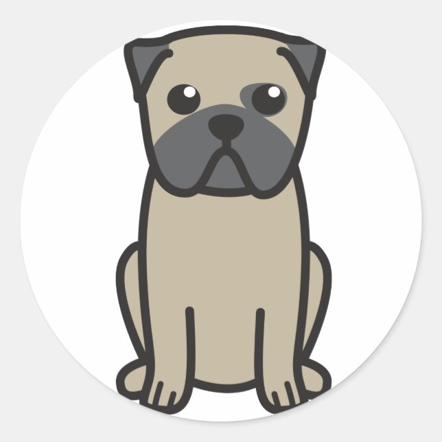 Pug Dog Cartoon Classic Round Sticker (Front)