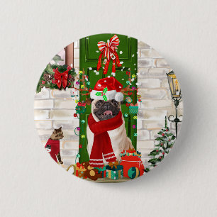 Pug Dog Christmas Button