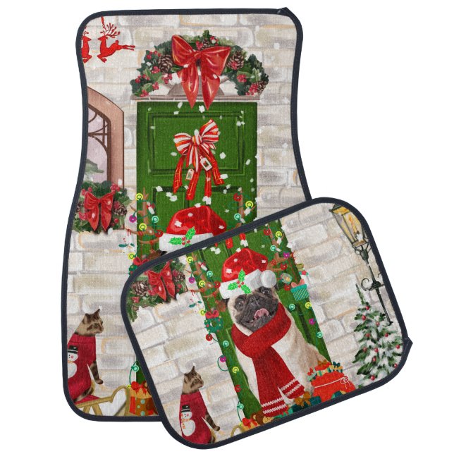 Pug Dog Christmas  Car Floor Mat (Set)