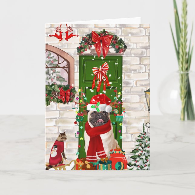 Pug Dog Christmas Card (Front)