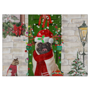 Pug Dog Christmas Cutting Board