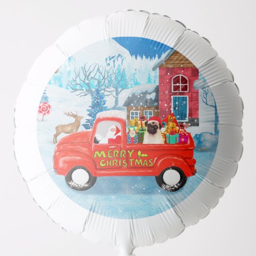 Pug Dog Christmas Delivery Truck Snow  Balloon