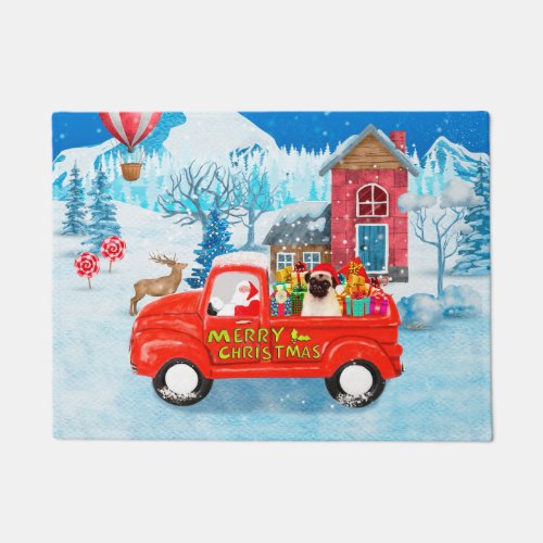 Pug Dog Christmas Delivery Truck Snow Doormat