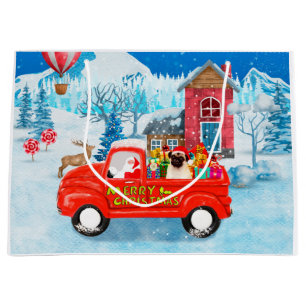 Pug Dog Christmas Delivery Truck Snow Large Gift Bag