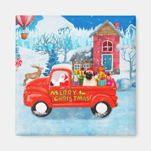 Pug Dog Christmas Delivery Truck Snow  Magnet